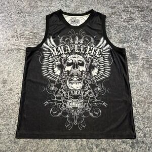 MMA Elite Shirt Sleeveless Mens Large Black Skull Wings Grunge Y2K